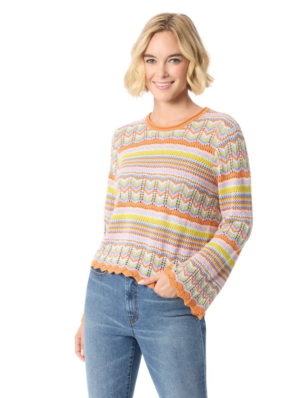 Jessica Simpson Evie Bell Sleeve Pointelle Pullover